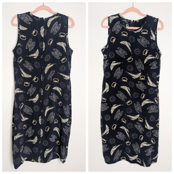Lauren Ralph Lauren Silk Navy Nautical Sheath Dress Size 8 - Picture 4 of 8